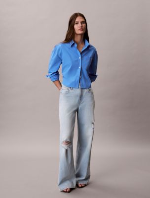 Женская рубашка Calvin Klein Cotton Poplin Cropped Boxy Button-Down, цвет: Marina — фото 6