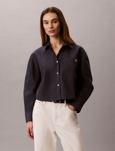 Женские рубашки Calvin Klein Cotton Poplin Cropped Boxy Button-Down Shirt
