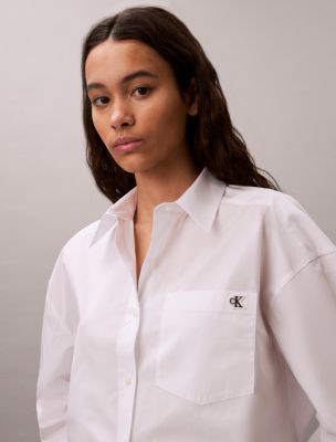 Женские рубашки Calvin Klein Cotton Poplin Cropped Boxy Button-Down Shirt — фото 2