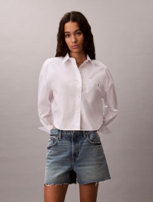 Женские рубашки Calvin Klein Cotton Poplin Cropped Boxy Button-Down Shirt — фото 5