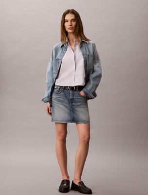 Женская рубашка Calvin Klein Cotton Poplin Cropped Boxy Button-Down, цвет: Полосатый небесно-голубой белый — фото 3