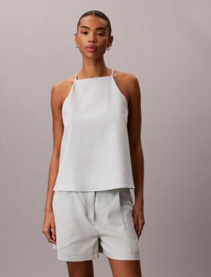 Linen Blend Sleeveless Top, Pale Meadow
