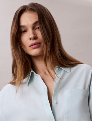Женские рубашки Calvin Klein Linen Blend Relaxed Button-Down Shirt — фото 4