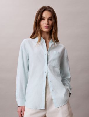 Женские рубашки Calvin Klein Linen Blend Relaxed Button-Down Shirt — фото 6