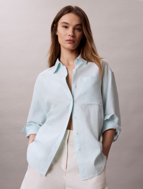 Женские рубашки Calvin Klein Linen Blend Relaxed Button-Down Shirt