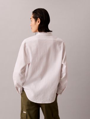 Женская рубашка Calvin Klein Linen Blend Relaxed Button-Down, цвет: Яркий белый — фото 3