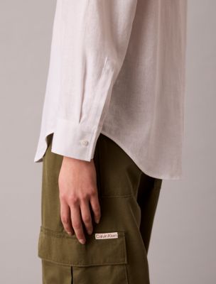 Женская рубашка Calvin Klein Linen Blend Relaxed Button-Down, цвет: Яркий белый — фото 4