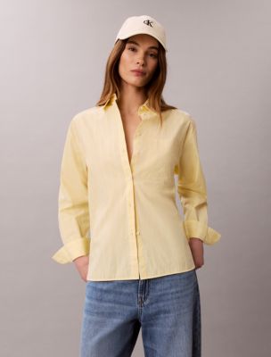 Cotton Poplin Relaxed Button-Down Shirt, French Vanilla Stripe