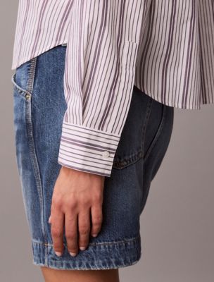 Женская рубашка Calvin Klein Cotton Poplin Boxy Button-Down, цвет: Полосатый белый фиолетовый — фото 4