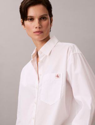 Женская рубашка Calvin Klein Cotton Poplin Relaxed Button-Down, цвет: Яркий белый — фото 2
