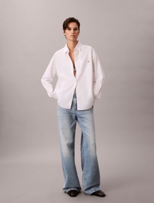 Женская рубашка Calvin Klein Cotton Poplin Relaxed Button-Down, цвет: Яркий белый — фото 3
