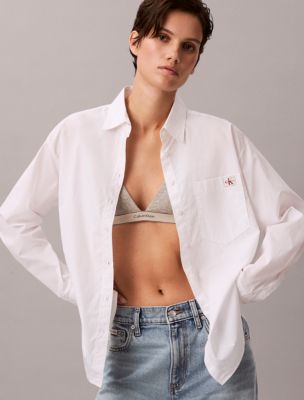 Женская рубашка Calvin Klein Cotton Poplin Relaxed Button-Down, цвет: Яркий белый — фото 5
