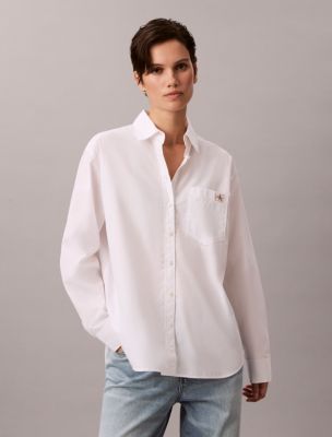 Cotton Poplin Relaxed Button-Down Shirt, Brilliant White