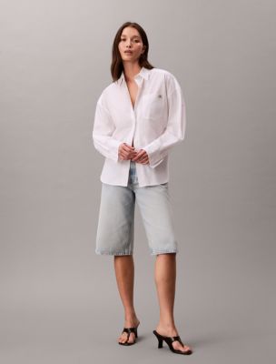 Женские рубашки Calvin Klein Woven Monologo Cropped Poplin Button-Down Shirt — фото 2