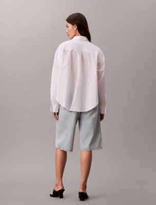 Женские рубашки Calvin Klein Woven Monologo Cropped Poplin Button-Down Shirt — фото 4