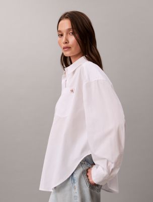 Женские рубашки Calvin Klein Woven Monologo Cropped Poplin Button-Down Shirt — фото 5