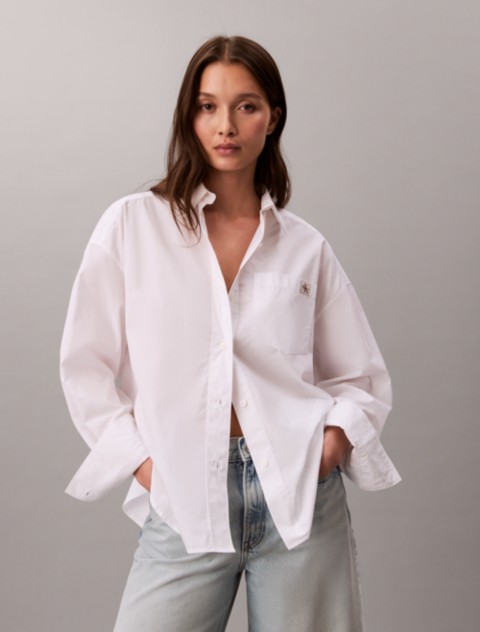 Женские рубашки Calvin Klein Woven Monologo Cropped Poplin Button-Down Shirt