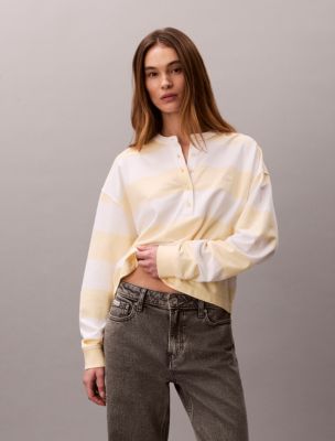 Varsity Stripe Henley Top, Snow White Stripe