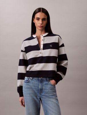 Varsity Stripe Henley Top, Baritone Blue Stripe