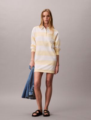 Varsity Stripe Mini Polo Dress, Snow White Stripe