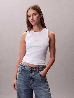 Logo Graphic Rib Tank Top, Bright White