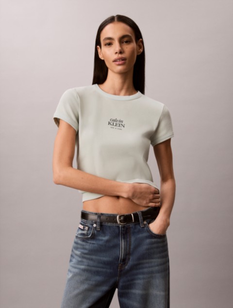 Женские футболки Calvin Klein Logo Graphic Rib Slim T-Shirt