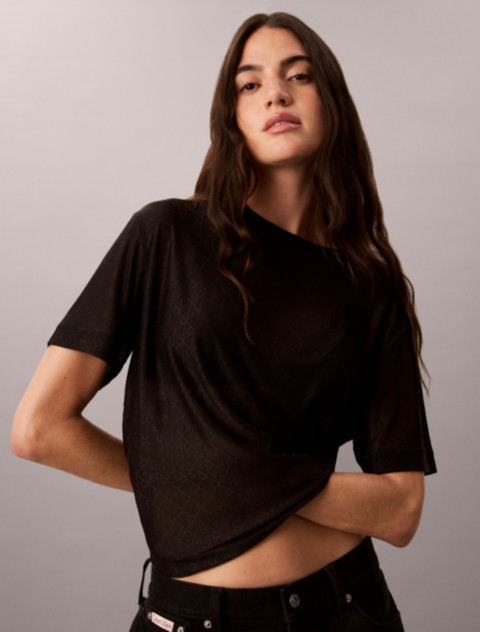 Женские футболки Calvin Klein Relaxed Emblem Logo Mesh Crewneck Tee