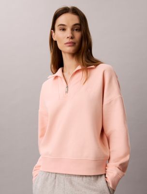 Monogram Fleece Quarter Zip Sweatshirt, Pop Orange