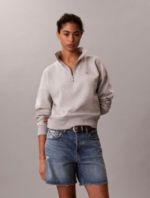 Monogram Fleece Quarter Zip Sweatshirt, Grey Heather