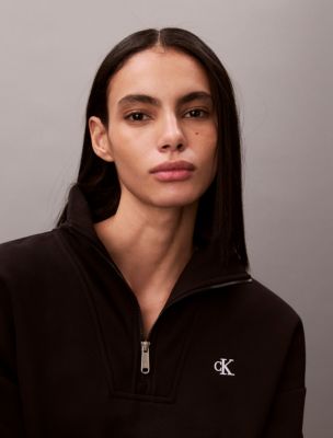 Женская толстовка Calvin Klein Monogram Fleece Quarter Zip, цвет: Чёрный — фото 3