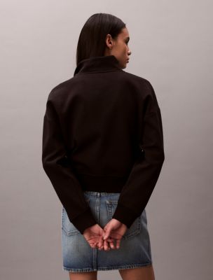 Женская толстовка Calvin Klein Monogram Fleece Quarter Zip, цвет: Чёрный — фото 4