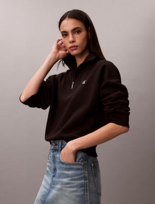 Женская толстовка Calvin Klein Monogram Fleece Quarter Zip, цвет: Чёрный — фото 5