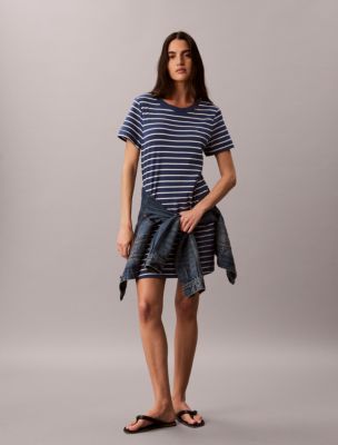 Monogram Mini T-Shirt Dress, Dark Denim Stripe