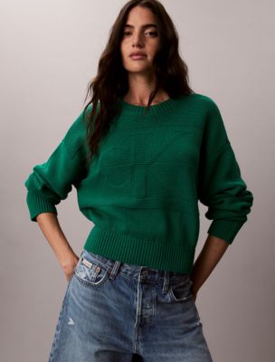 Textured Monogram Relaxed Sweater, Enchanted Forest
