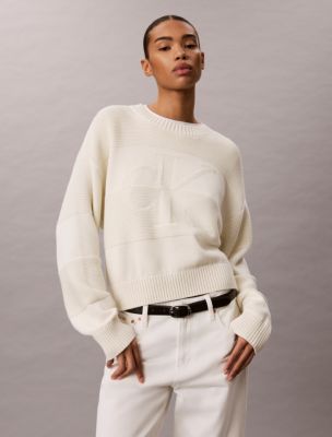 Textured Monogram Relaxed Sweater, Tofu