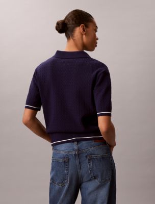 Женские свитеры Calvin Klein Woven Monologo Cable Sweater Polo Shirt — фото 3