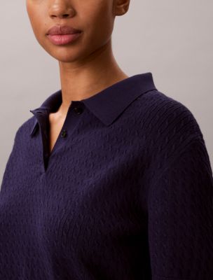Женские свитеры Calvin Klein Woven Monologo Cable Sweater Polo Shirt — фото 5