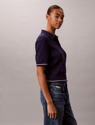 Женские свитеры Calvin Klein Woven Monologo Cable Sweater Polo Shirt — фото 6