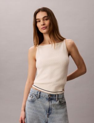 Женские топы Calvin Klein Woven Monologo Cable Knit Tank — фото 3