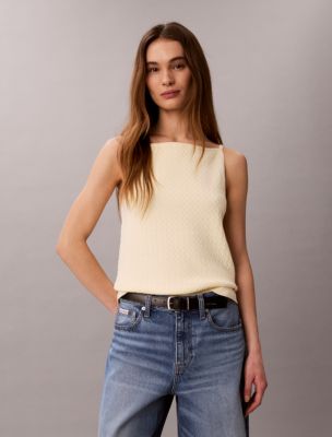 Woven Monologo Cable Knit Tank, Pear Sorbet