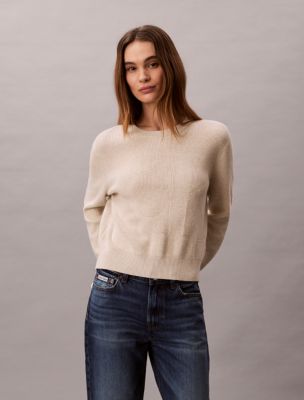 Smooth Cotton Monogram Sweater, Grey Heather