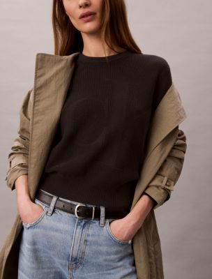 Женский свитер Calvin Klein Smooth Cotton Monogram, цвет: Чёрный — фото 3
