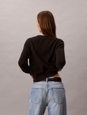 Женский свитер Calvin Klein Smooth Cotton Monogram, цвет: Чёрный — фото 4