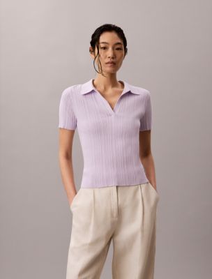 Smooth Cotton Rib Polo T-Shirt, Island Lilac
