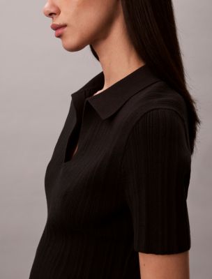 Женские футболки Calvin Klein Smooth Cotton Rib Polo T-Shirt — фото 3
