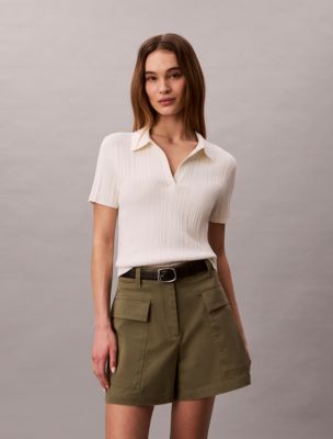 Smooth Cotton Rib Polo T-Shirt, Tofu