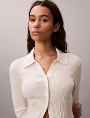 Женские кардиганы Calvin Klein Smooth Cotton Rib Polo Cardigan — фото 5