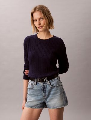 Cotton Cable Knit Sweater, Evening Blue