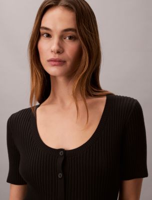 Cotton Rib Button-Down Dress | Calvin Klein