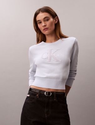 Smooth Cotton Monologo Sweater, Ancient Water